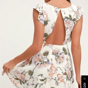 Garden Love Cream Floral Print Backless Skater Dress
